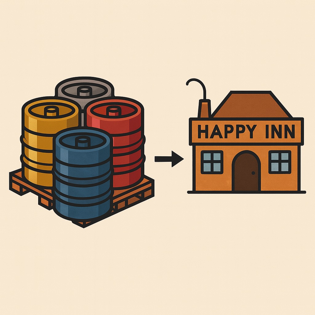 Illustration showing kegs being delivered to a pub